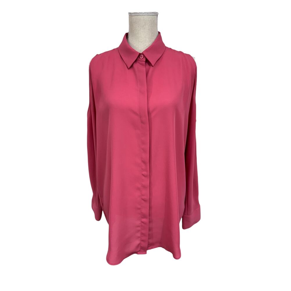 "DKNY" Sheer ,Open Shoulders,Flowing Blouse, Sexy,Workwear,Office,Pretty in Pink